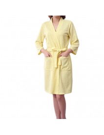 Honana BX-987 Towel Bathrobe Dressing Gown Unisex Men Women Solid Cotton Waffle Sleep Lounge