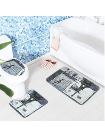 3 Sets Toilet Seat European Style Toilet Carpet Fabric Pedestal Iron Tower Printing Bathroom Mat