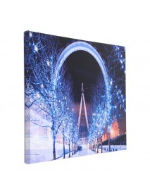 40 x 30cm Operated LED Christmas Snowy Street Ferris Wheel Canvas Print Wall Paper Art