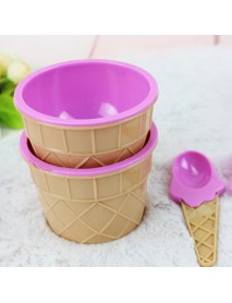 Plastic Children Ice Cream Waffle Cone Bowls Spoons Cups Set Creative Bar Tools Freezer Accessories