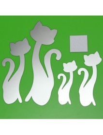 DIY 3D Four Cute Cats Acrylic Mirror Wall Stickers Home Room Art Decal