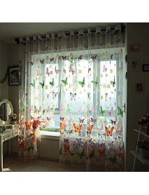 Butterfly Printed Sheer Window Curtains Tulle Door Window Screen