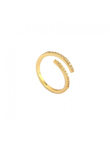 Simple Duo Stagger CZ 925 Sterling Silver Adjustable Ring