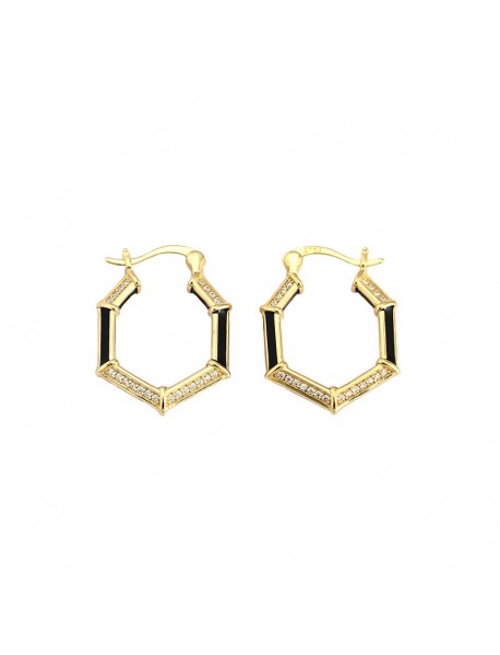 Fashion Geometry CZ Hexagon 925 Sterling Silver Hoop Earrings