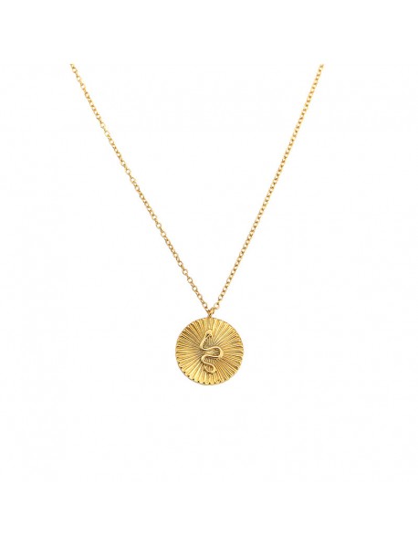 Modern Snake Animal Round Coin 925 Sterling Silver Necklace