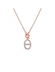 Geometry CZ Hollow Oval Pig Nose OT 925 Sterling Silver Necklace