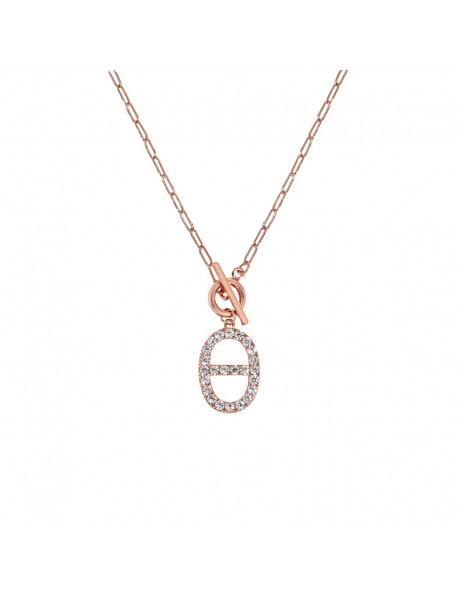 Geometry CZ Hollow Oval Pig Nose OT 925 Sterling Silver Necklace