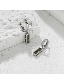 Elegant Green CZ Rectangle Geometry 925 Sterling Silver Dangling Earrings