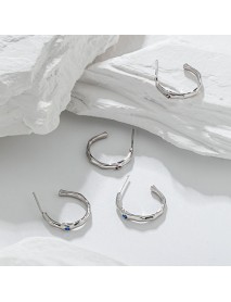 Geometry Irregular CZ Circle Simple 925 Sterling Silver Hoop Earrings
