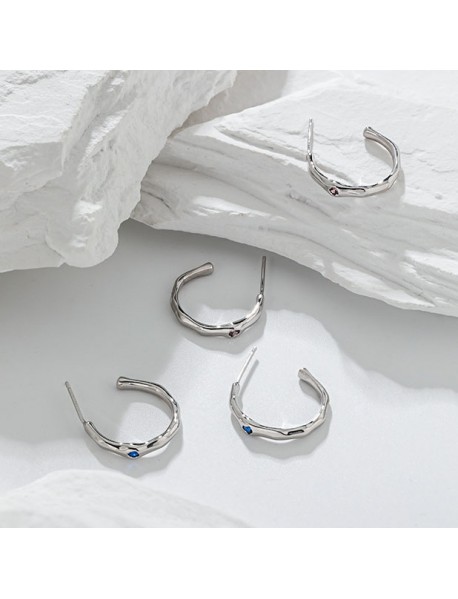 Geometry Irregular CZ Circle Simple 925 Sterling Silver Hoop Earrings