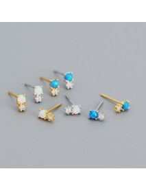 New Round Created Opal Snowman  CZ 925 Sterling Silver Stud Earrings