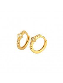 Geometry CZ Square Oval 925 Sterling Silver Huggie Hoop Earrings