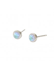 Simple Geometry Round Created Agate Moonstone Turquoise  925 Sterling Silver Stud Earrings