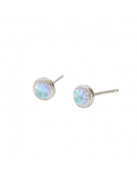 Simple Geometry Round Created Agate Moonstone Turquoise  925 Sterling Silver Stud Earrings