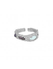 Fashion Irregular Created Moonstone River CZ Bubbles 925 Sterling Silver Adjustable Ring