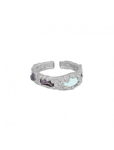 Fashion Irregular Created Moonstone River CZ Bubbles 925 Sterling Silver Adjustable Ring