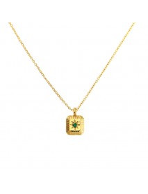 Geometry Square CZ Octagonal Star 925 Sterling Silver Necklace