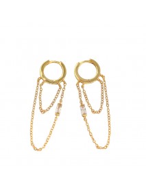 Elegant CZ Double Tassels 925 Sterling Silver Hoop Earrings