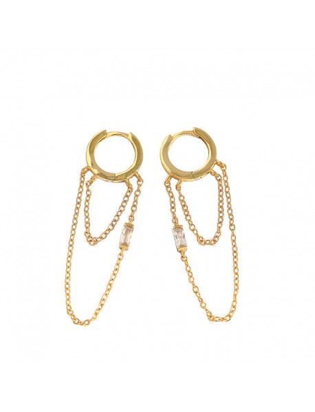 Elegant CZ Double Tassels 925 Sterling Silver Hoop Earrings