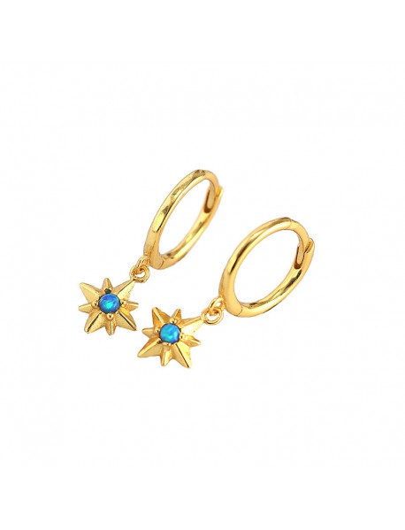 Graduation Created Opal Octagonal Star 925 Sterling Silver Hoop Earrings