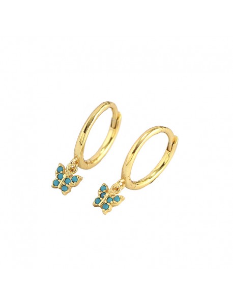Sweet Mini CZ Flying Butterfly 925 Sterling Silver Hoop Earrings