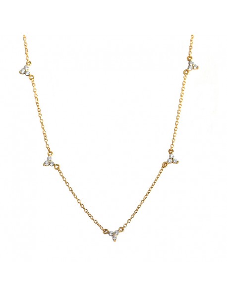 Simple CZ Three Leaf Clovers 925 Sterling Silver Necklace