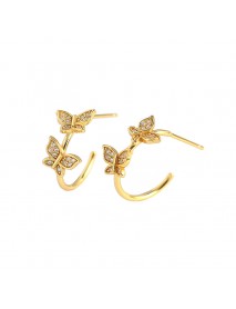 Girl Two Flying CZ Butterflies 925 Sterling Silver Stud Earrings