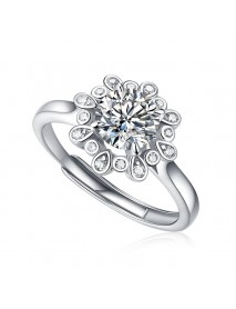 Wedding Moissanite CZ Peonies Flower 925 Sterling Silver Adjustable Ring