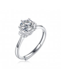 Wedding Moissanite CZ Rose Flower 925 Sterling Silver Adjustable Ring