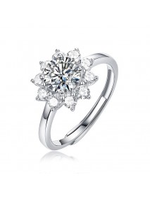 Wedding Moissanite CZ Sunflower 925 Sterling Silver Adjustable Ring