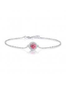 Girl Pink Moissanite CZ Round 925 Sterling Silver Bracelet