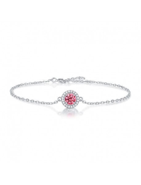 Girl Pink Moissanite CZ Round 925 Sterling Silver Bracelet