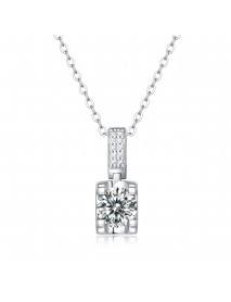 Simple Four Claw Moissanite CZ Geometry 925 Sterling Silver Necklace