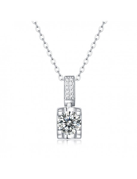 Simple Four Claw Moissanite CZ Geometry 925 Sterling Silver Necklace