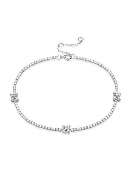 Party Square Moissanite CZ Chain 925 Sterling Silver Bracelet