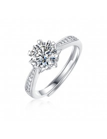 Wedding Moissanite CZ Snowflake 925 Sterling Silver Adjustable Ring