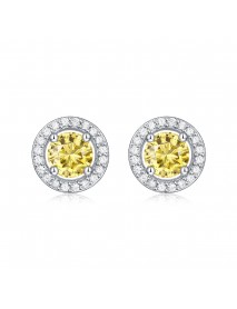 Simple Round Yellow Moissanite CZ 925 Sterling Silver Stud Earrings