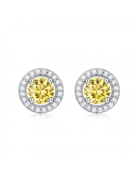 Simple Round Yellow Moissanite CZ 925 Sterling Silver Stud Earrings