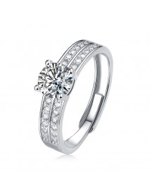 Simple four Claw Moissanite CZ 1 Carat 925 Sterling Silver Adjustable Ring