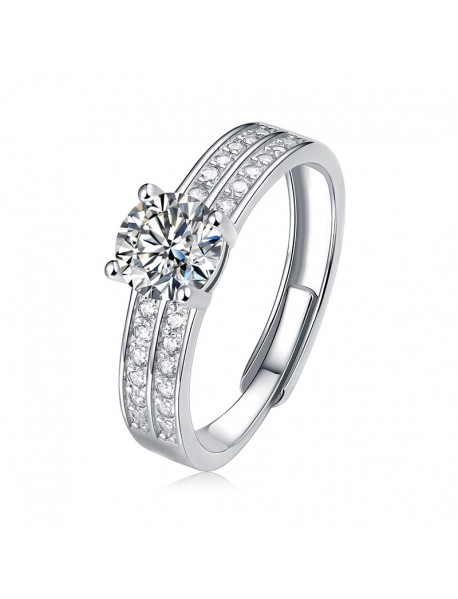 Simple four Claw Moissanite CZ 1 Carat 925 Sterling Silver Adjustable Ring