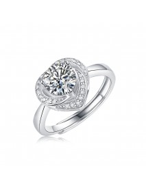 Bridesmaid Irregular Moissanite CZ Heart 925 Sterling Silver Adjustable Ring