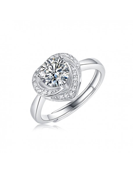 Bridesmaid Irregular Moissanite CZ Heart 925 Sterling Silver Adjustable Ring