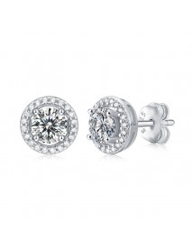 Graduation Round Moissanite CZ Simple 925 Sterling Silver Stud Earrings