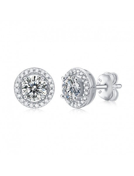 Graduation Round Moissanite CZ Simple 925 Sterling Silver Stud Earrings