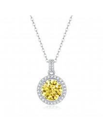 Fashion Yellow Moissanite CZ Round 925 Sterling Silver Necklace