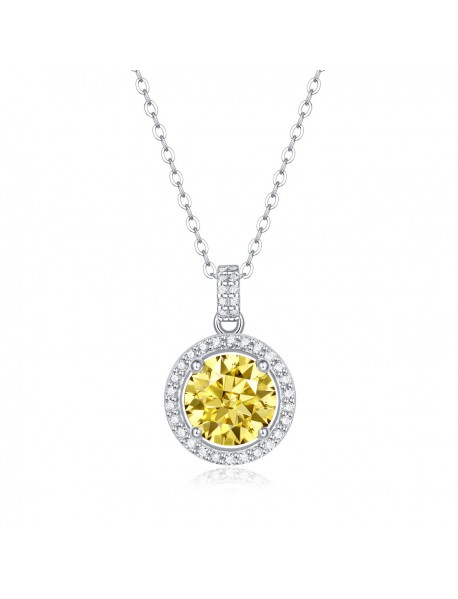 Fashion Yellow Moissanite CZ Round 925 Sterling Silver Necklace
