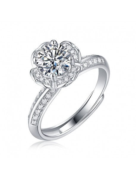 Beautiful Moissanite CZ Flower 925 Sterling Silver Adjustable Ring