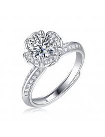 Beautiful Moissanite CZ Flower 925 Sterling Silver Adjustable Ring