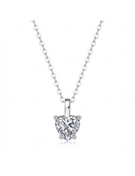 Casual Moissanite CZ Heart Dangle 925 Sterling Silver Necklace