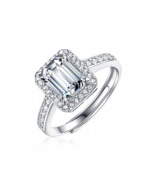 Fashion Baguette Moissanite CZ 925 Sterling Silver Adjustable Ring